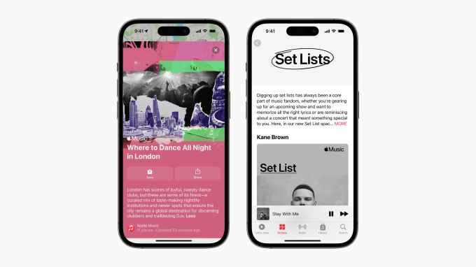 L'application Apple Music s'affiche sur deux smartphones