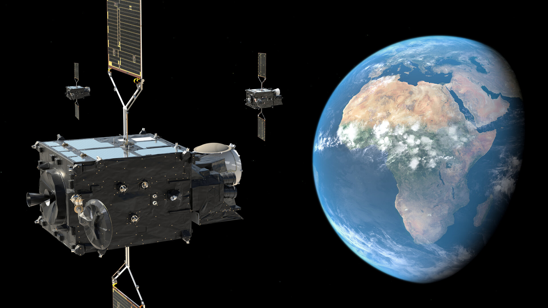 Le système complet Meteosat de troisième génération comprend six satellites : quatre satellites imageurs (MTG-I) et deux satellites sondeurs (MTG-S).