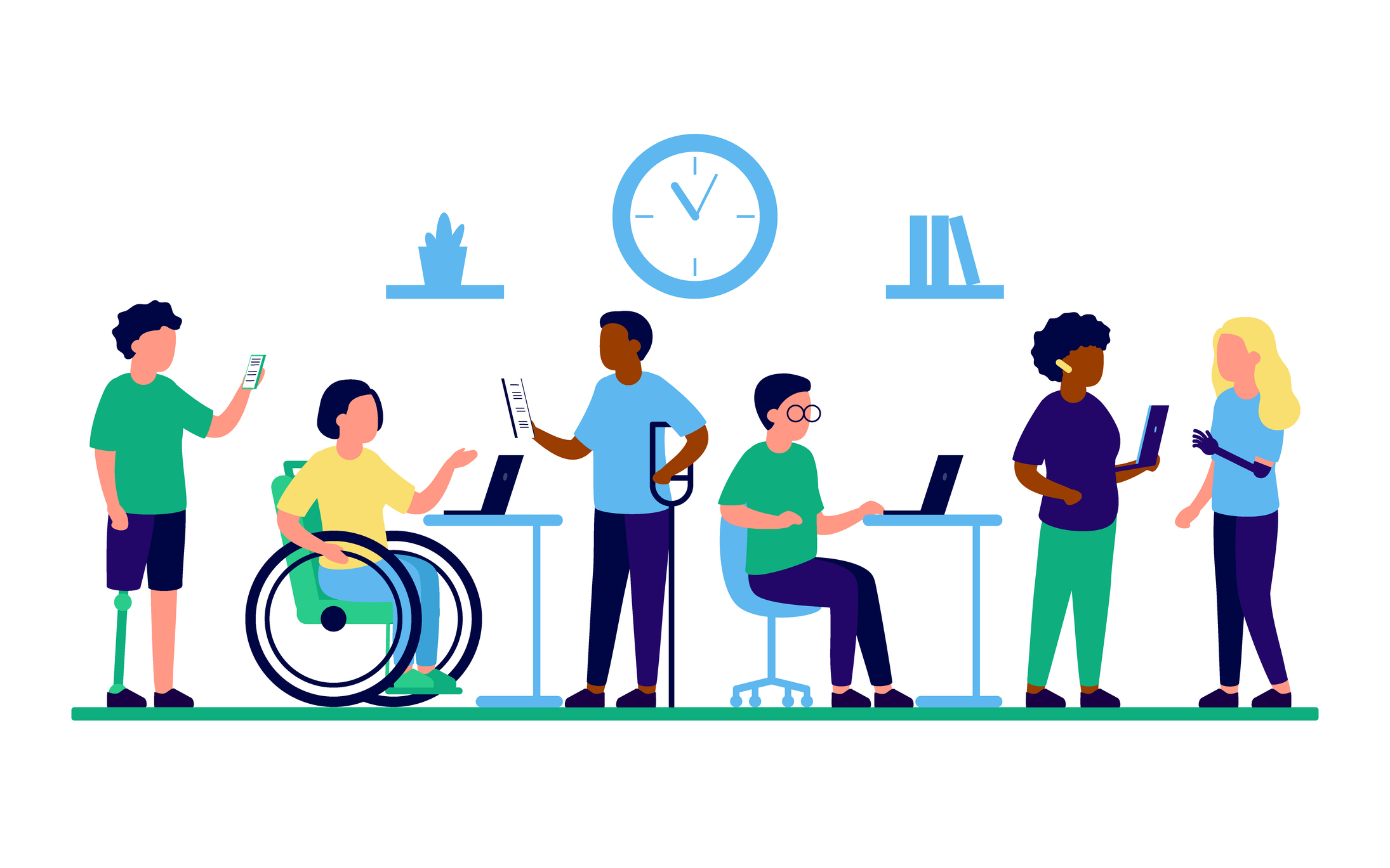 Employee people with disabilities and inclusion work together in office (Les employés handicapés et l'inclusion travaillent ensemble au bureau).