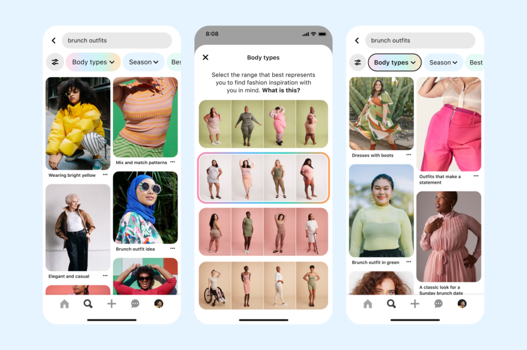 Pinterest commence à tester un outil de « fourchettes de types de corps » pour rendre les recherches plus inclusives